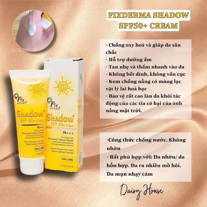 ✅[CHÍNH HÃNG] Kem Chống Nắng Fixderma SPF50+ (75g) - Kem Chống Nắng Shadow Cho Da Mặt Và Toàn Thân