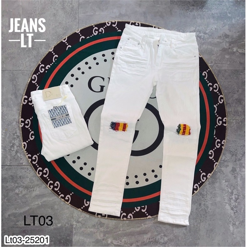 Quần Jeans Nam Trắng Túi DIO Xanh Vá Màu Siêu Net - Quần Jeans Nam Đen Amiri Vá Màu Siêu Đẹp