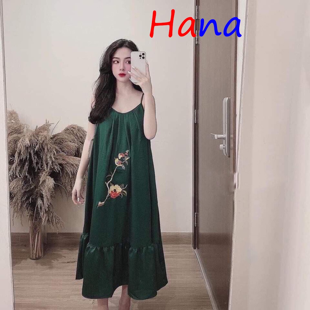 Váy đũi 2 dây nhiều màu thêu hoạ tiết- Hana28