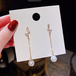 Korea Dongdaemun Simple Long Pearl Stud Earrings