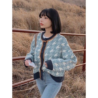 【 At 】 Áo Cardigan dệt kim dáng rộng màu sắc tương phản phong cách Retro Hàn Quốc | BigBuy360 - bigbuy360.vn