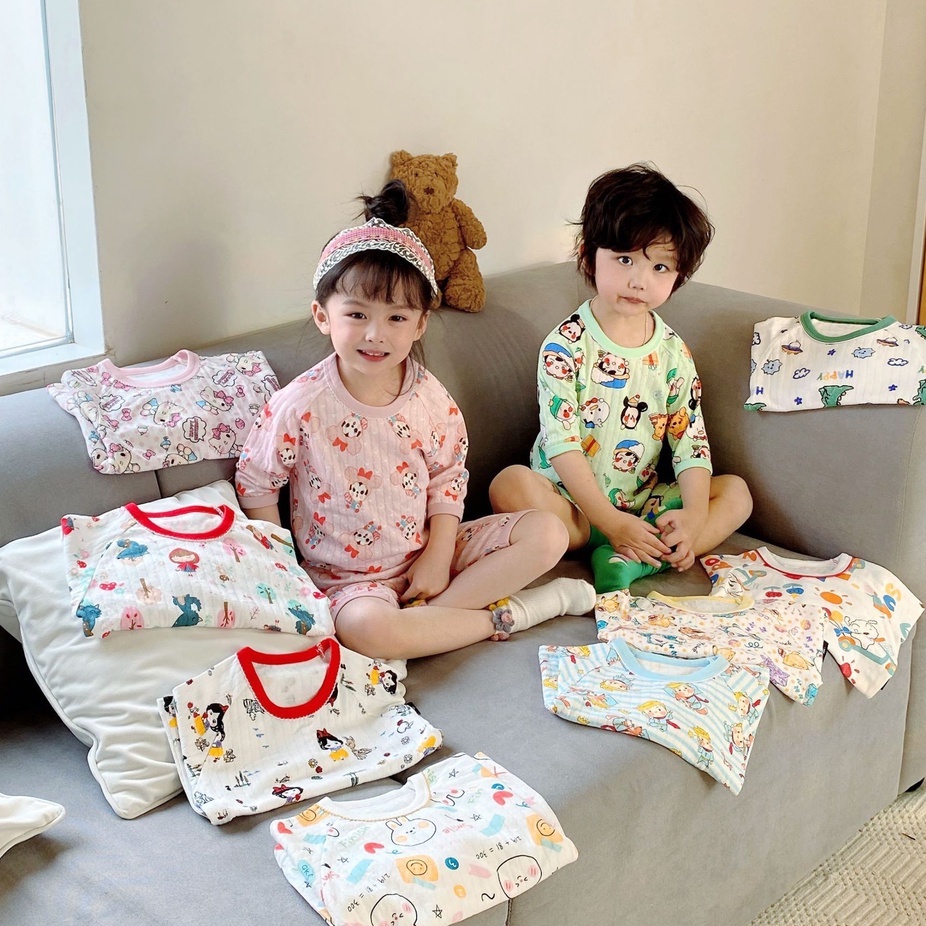 Bộ Đồ Ngủ 2 Món Bằng Vải Cotton Mỏng Thời Trang Xuân Hè Cho Bé