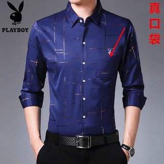 PLAYBOY Sơ Mi Nam Sọc Ca Rô Khoác Ngoài Cá Tính