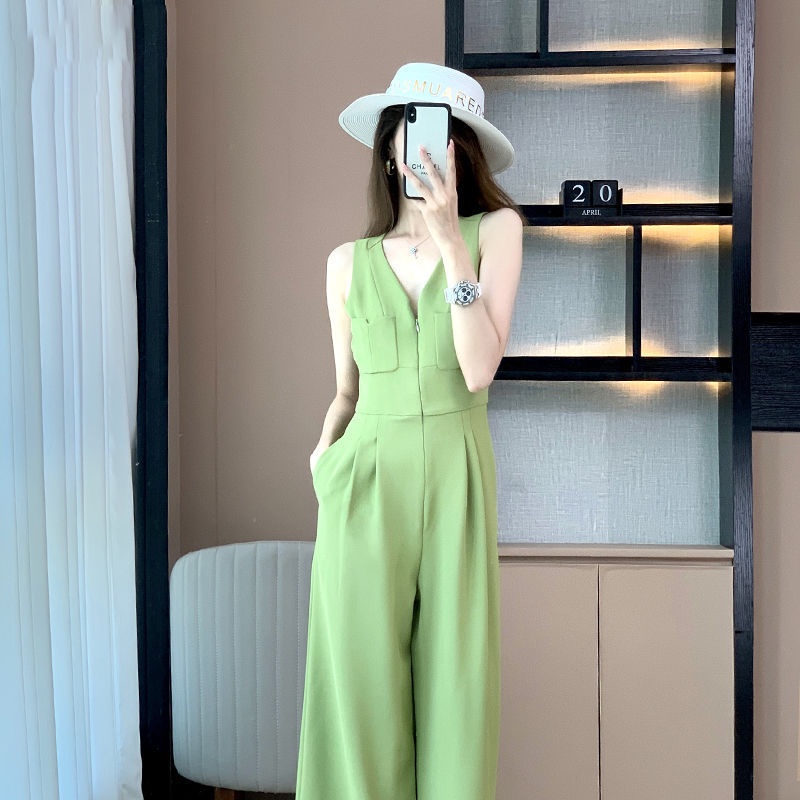 Jumpsuit Thể Thao Cổ Chữ v Ống Rộng Thời Trang Mùa Hè Cho Nữ