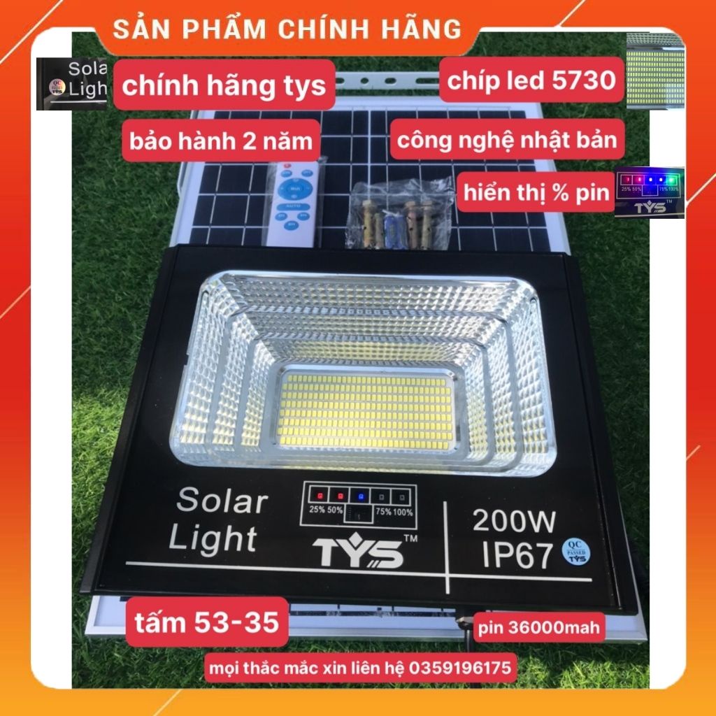 Đèn năng lượng mặt trời chính hãng TYS 200w chống nước IP67 Vỏ Nhôm Đúc có Giấy Bảo Hành