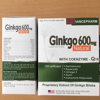 Ginkgo 600mg with coenzym Q10 viên uống hoạt huyết dưỡng não 100 viên