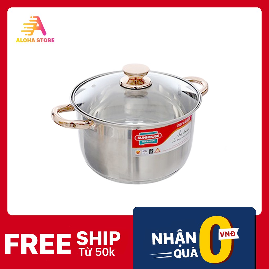 Nồi Inox 5, Đáy 24 cm SunhouseLuộc Được Gà 1,5kg HN5096 Cao Cấp- Phân Phối Chính Thức