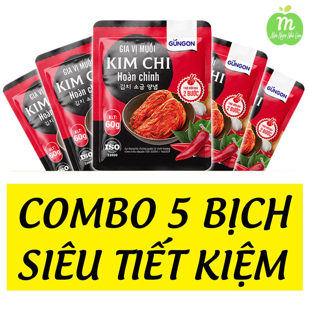 Combo 5 gói Gia vị muối Kim Chi hoàn chỉnh, Bột gia vị làm Kimchi Hàn Quốc Gungon