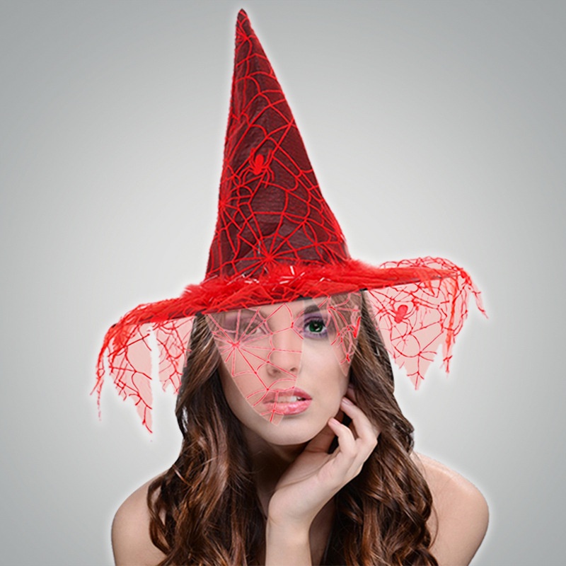 Mũ Phù Thủy Phối Lưới Hóa Trang Halloween Mới