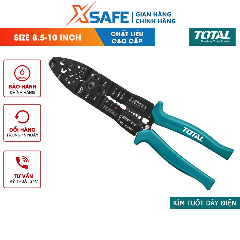Kìm tuốt cắt dây điện sợi quang đa năng TOTAL 8.5inch 10inch Kềm tuốt dây bấm cos thép Cr-V siêu bền chắc