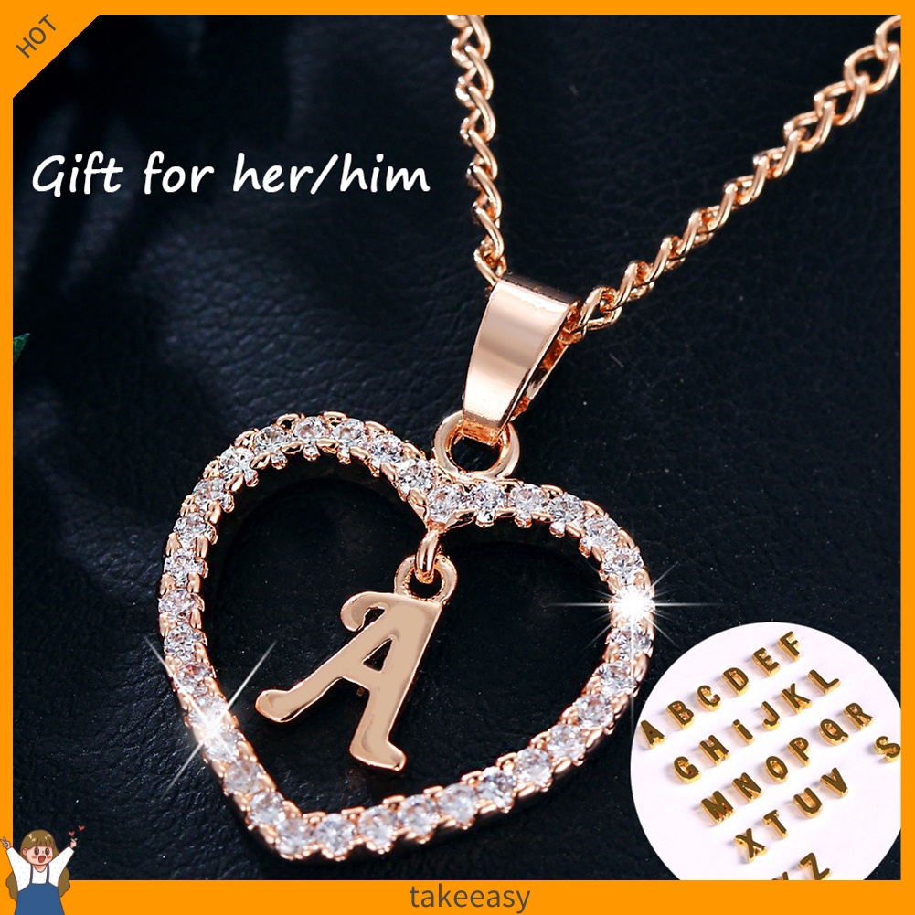 Vòng cổ Mặt Hình Trái Tim Bảng Chữ Cái Rỗng unisex