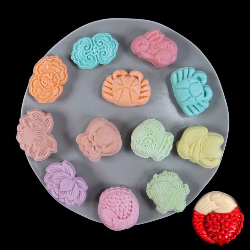 cc 50g Moon Cake Mold Fish Stamp Barrel Mooncake Hand Pressure Pastry Mould Bakware