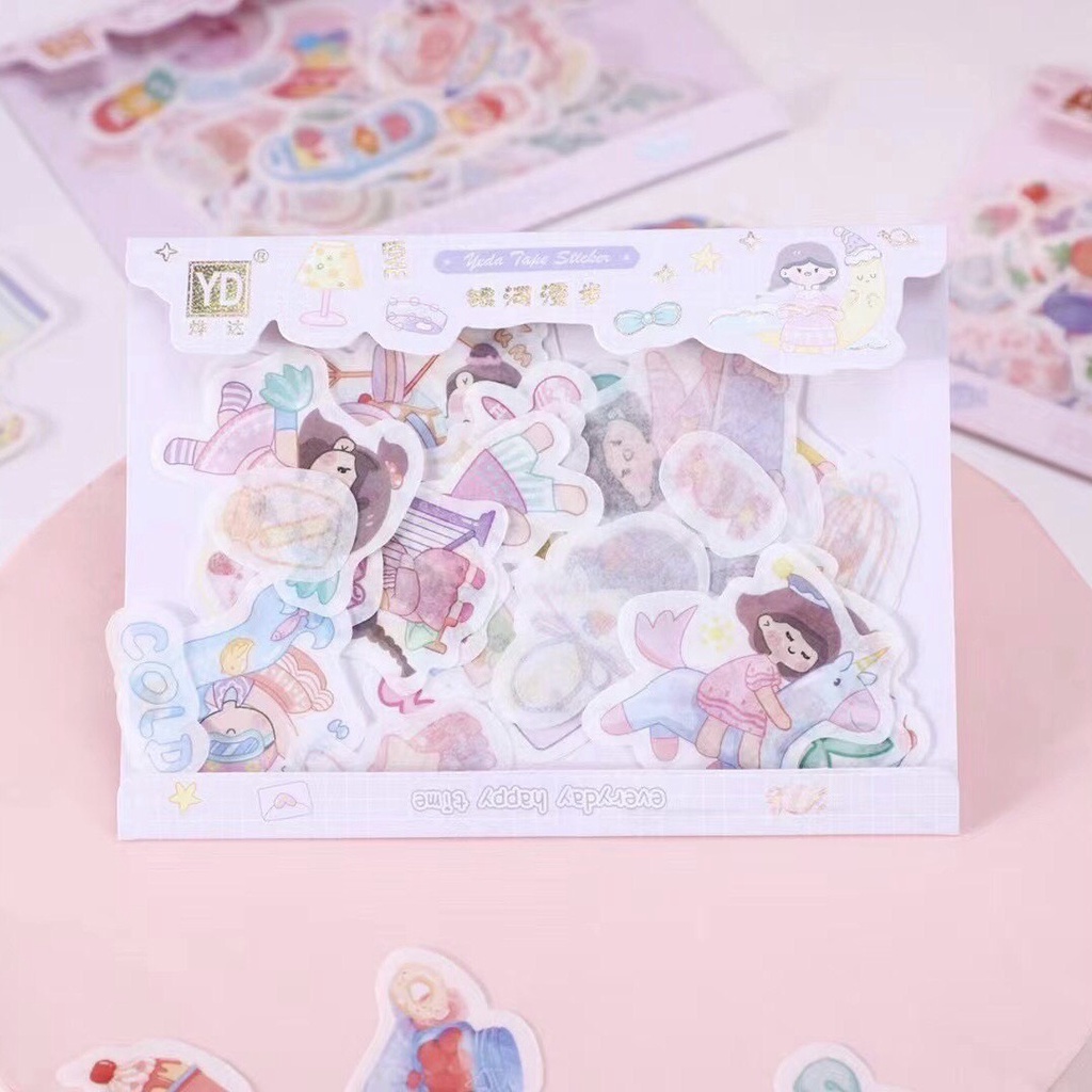Túi hình dán sticker cô bé cute 40 mảnh 2-->6cm trang trí sổ tay, máy tính, laptop, góc học tập