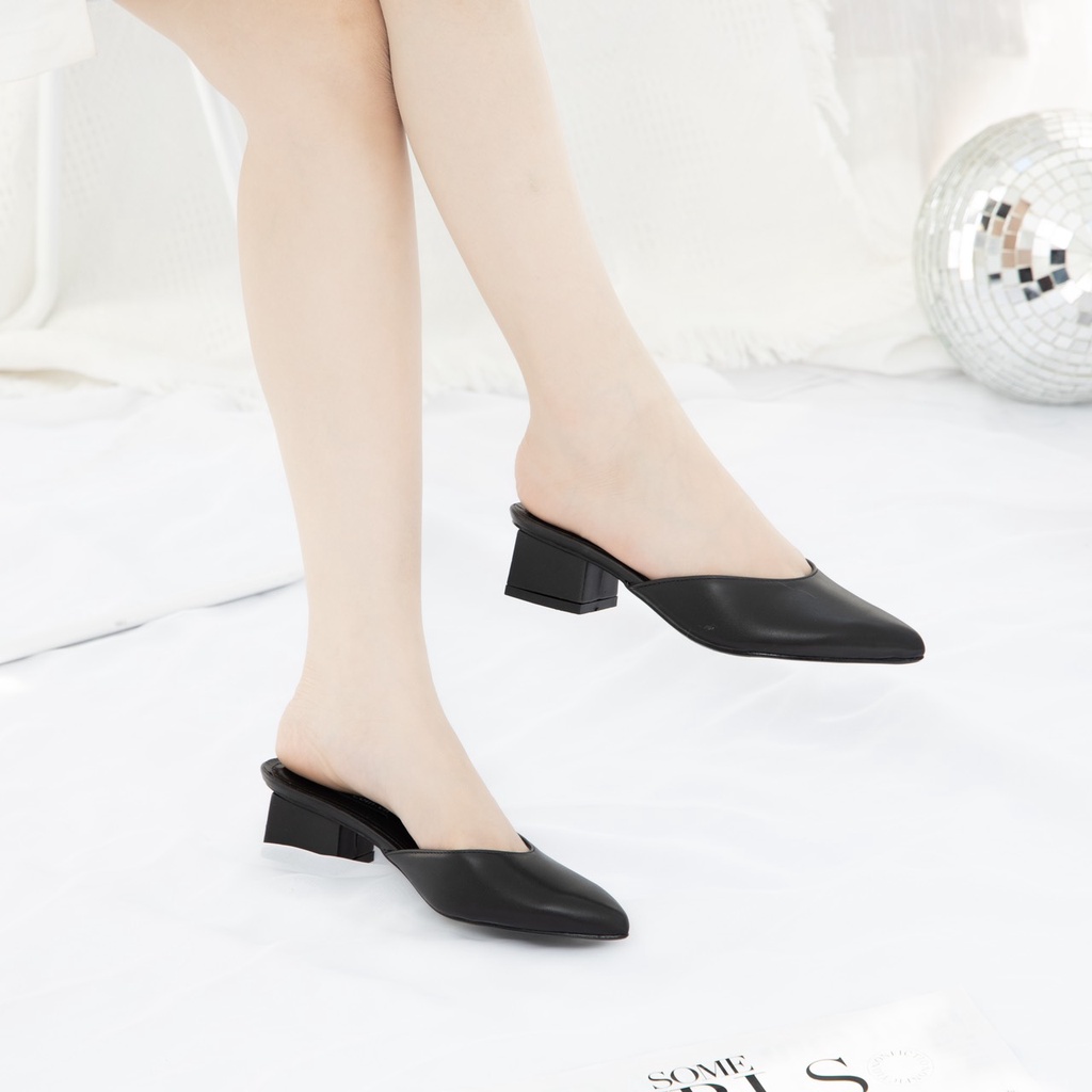 Giày MWC 4224 - Giày Sục Cao Gót Đế Vuông 3CM Mũi Nhọn Basic