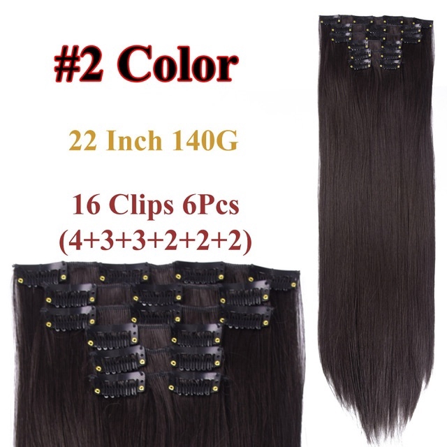 Set 6 tép tóc giả WIGSIN 16 kẹp thẳng dài nhiều màu sắc tùy chọn 24 inch xinh xắn