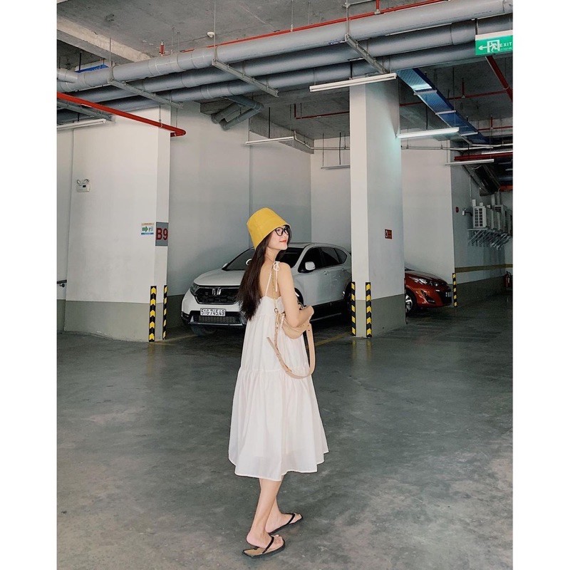 [Ảnh thật/Video]Váy hai dây dáng babydoll voan kính bồng bềnh có dây buộc nơ vai | BigBuy360 - bigbuy360.vn