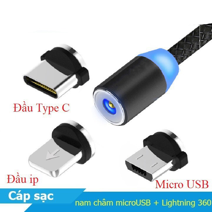 Cáp sạc TỪ dây dù 3 ĐẦU ( iPhone + SamSung + Type C )