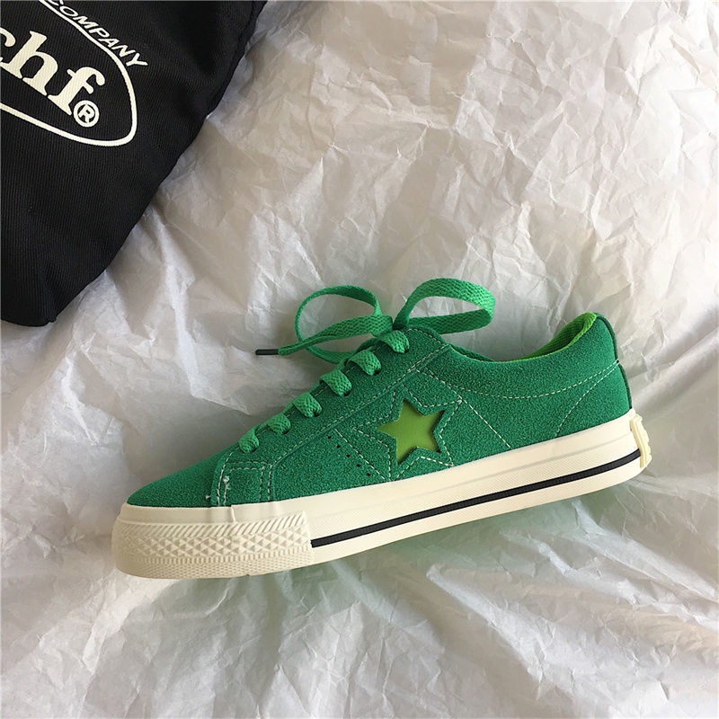Giày Thể Thao Canvas Màu Xanh Lá Họa Tiết Ngôi Sao Phong Cách Retro Dễ Phối Đồ