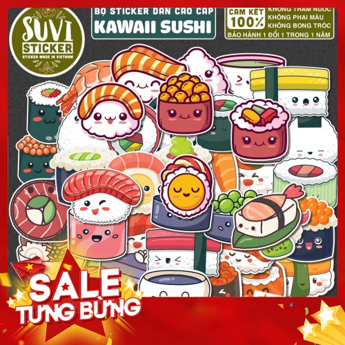 Sticker Đồ Ăn Sushi Food chống nước sticker dán laptop, điện thoại, đàn guitar, mũ bảo hiểm, vali. - Hàng nhập khẩu