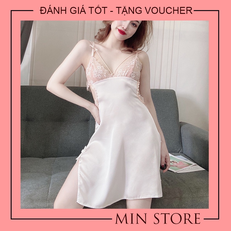 Váy ngủ sexy gợi cảm đồ ngủ lụa satin 2 dây cao cấp MIN SHOP VN1003