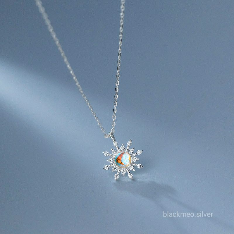 Dây Chuyền Bạc Nữ Hình Hoa Tuyết Đá Moonstone Nhận Tạo 100% Bạc Ý S925 Cao Cấp, Dây Chuyền Đá Xanh Hoa Tuyết