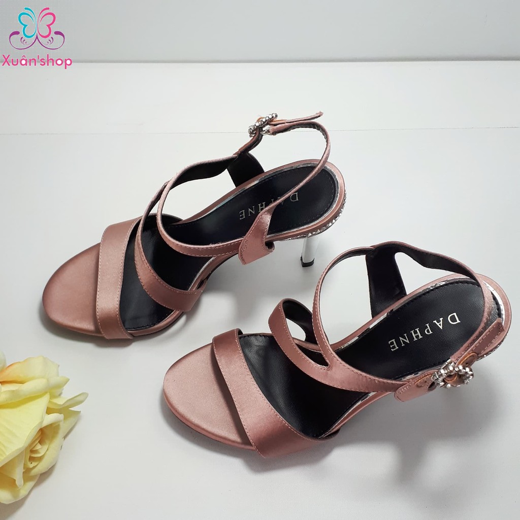 Sandal Daphne quai ngang chất lụa bóng sang trọng, gót nhọn 10cm (size 38, 39)