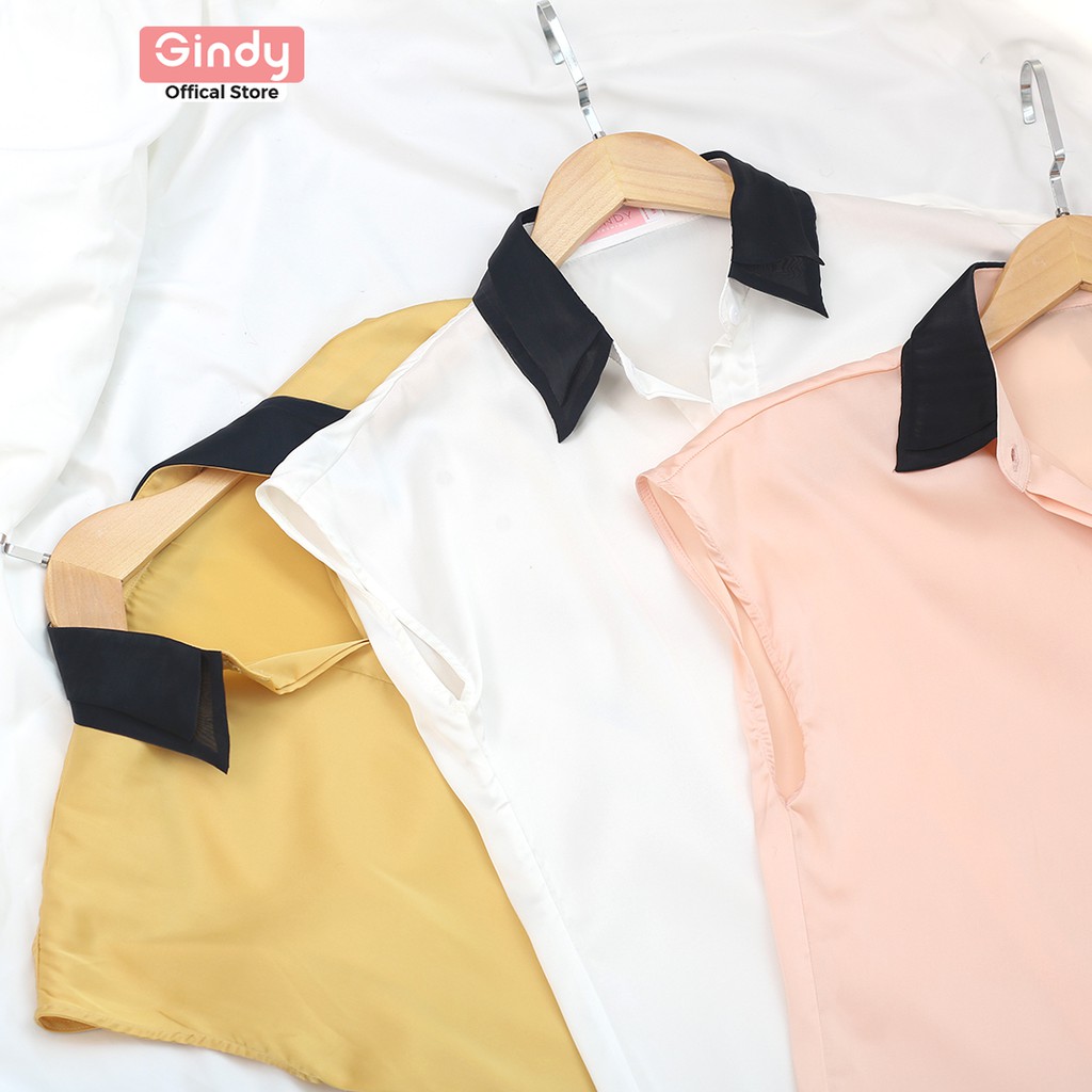 Áo sơ mi lụa nữ trơn GINDY cộc tay dáng suông vải lụa mềm basic trơn mát A6127