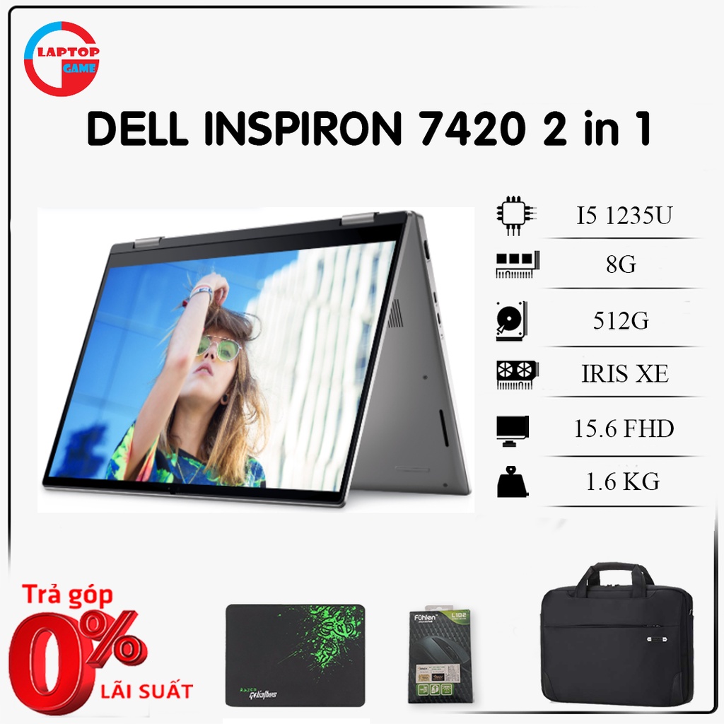 Laptop cảm ứng Dell Inspiron 7420 2 in 1 (Core i7-1255U, 16GB, 512GB, Iris Xe Graphics, 14" FHD+, Touch) | BigBuy360 - bigbuy360.vn