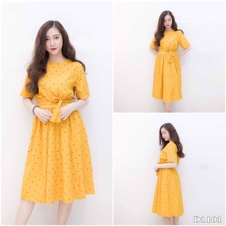Đầm váy freesize bi vàng bo eo