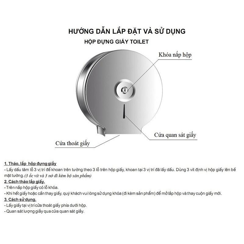 Hộp đựng Giấy vệ sinh tròn Inox 304 SANG TRỌNG, Hộp đựng giấy vệ sinh cuộn lớn 500gr-1kg