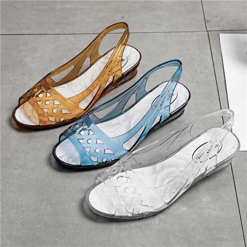 Giày Sandal Nhựa Trong Suốt Đế Thấp Thời Trang Cho Nữ