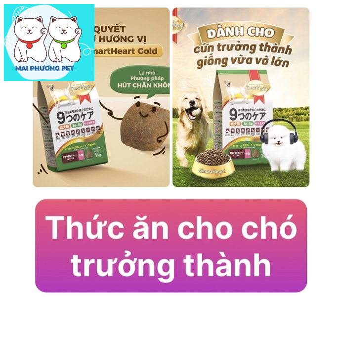 Thức ăn cho chó cỡ nhỏ Smartheart Gold 1kg (2 loại) Thích hợp cho chó poodle &amp; Phốc