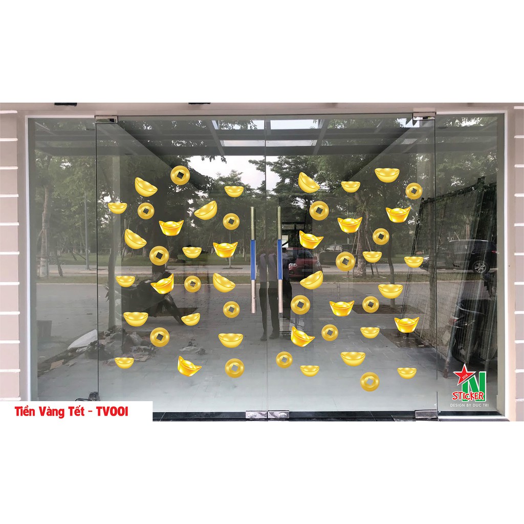 Tiền vàng tết, tết 2022, decal trang trí tết, tết thuần việt, Tiền vàng trang dùng để trang trí cửa hàng, công ty, nhà c