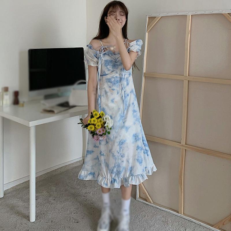 Đầm thời trang tay ngắn hở vai quyến rũ trẻ trung phong cách Hàn Quốc