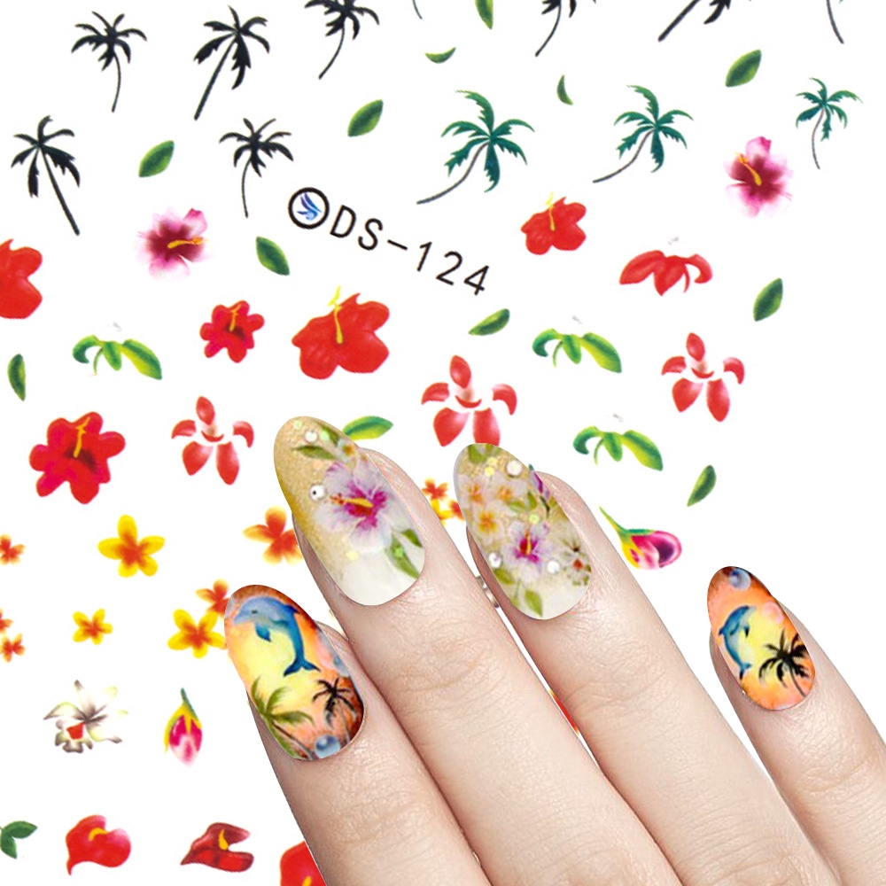 [Hàng mới về] Miếng dán trang trí móng tay 3D phong cách nhiệt đới cho nữ