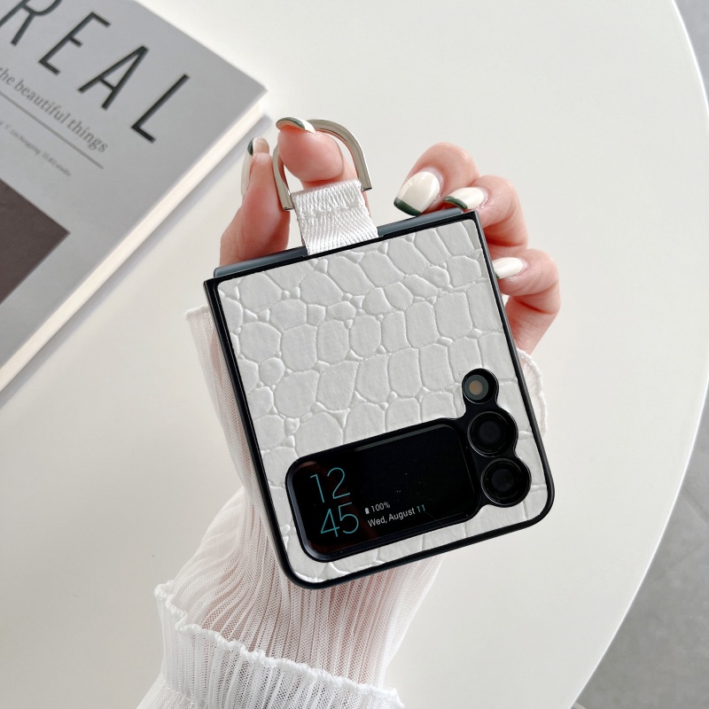 Ốp Điện Thoại Da Dạng Gập Chống Sốc Có Vòng Nhẫn Cho Samsung Galaxy Z Flip 3