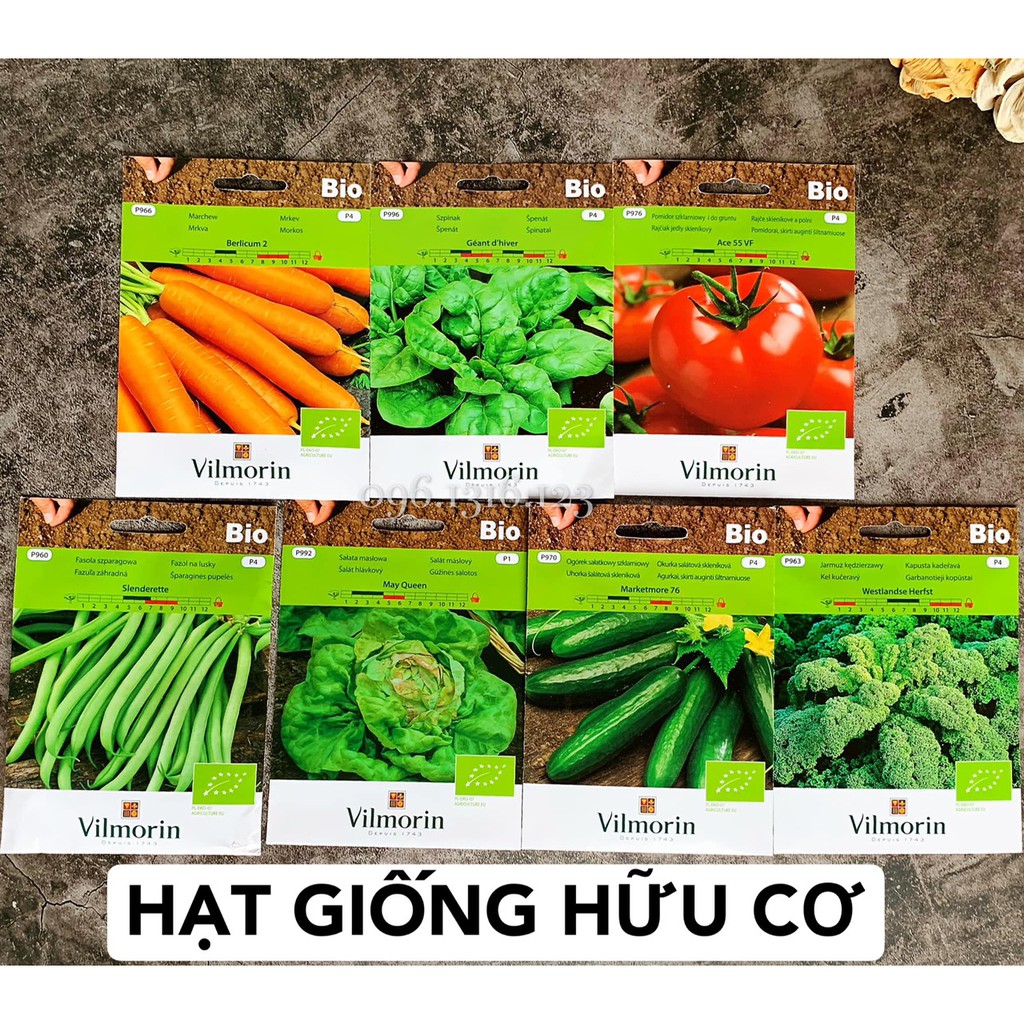 Hạt giống hữu cơ (Cải kale, Bó xôi, Cà chua, Súp lơ...)