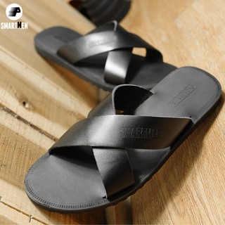 Dép da bò SMARTMEN màu đen DD-03Đ