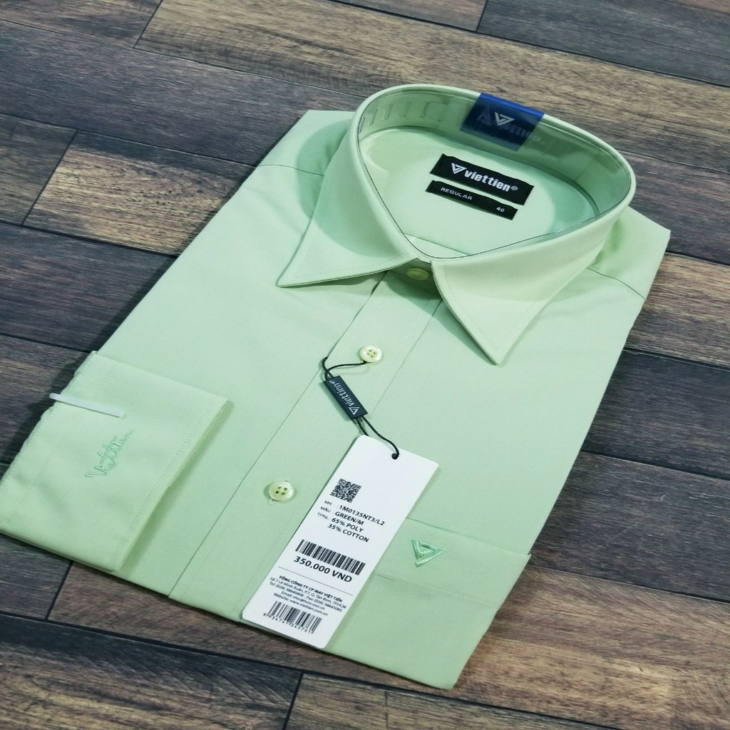 Aó sơ mi nam Dài Tay Việt Tiến màu xanh bơ - GREEN Chính hãng , cao cấp – form suông REGULAR – tà bầu  .SHOP HỨA