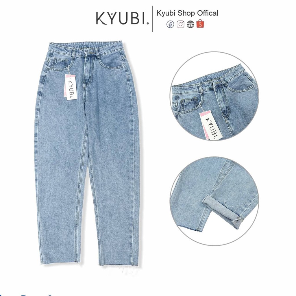 Quần jean baggy nữ ulzzang Kyubi Basic Simple cắt gấu lai tua (Có Bigsize Size Đại ) - Quần Baggy jean Kyubi BJR51