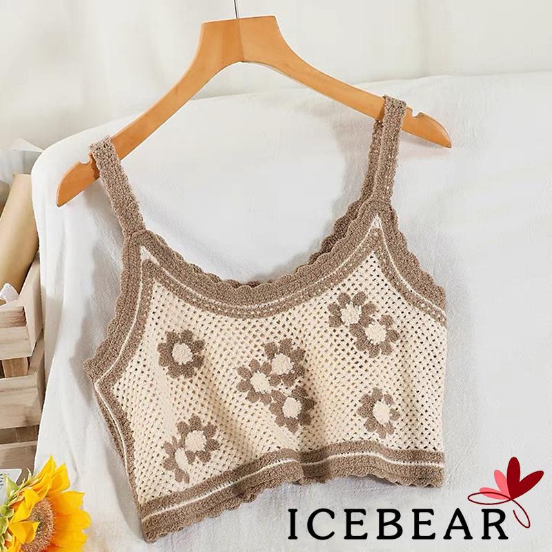 Áo hai dây dệt kim thêu hoa thời trang cho nữ