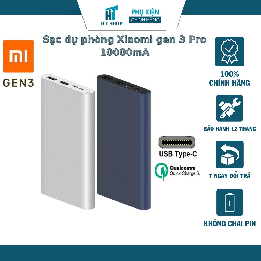 Sạc dự phòng Xiaomi gen 3 Pro 10000mA - CHÍNH HÃNG BẢO HÀNH 6 THÁNG