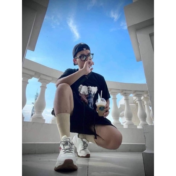 Áo thun tay lỡ cổ tròn unisex in hình 3 con gấu