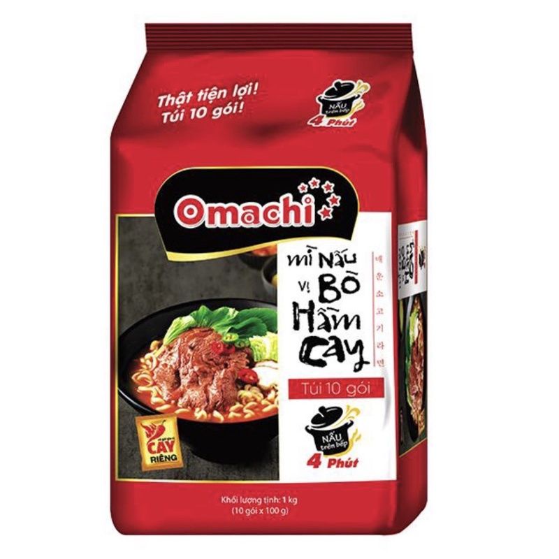 Lốc 10 Mì Omachi Nấu 4 Phút Vị Bò Hầm Gói 100G