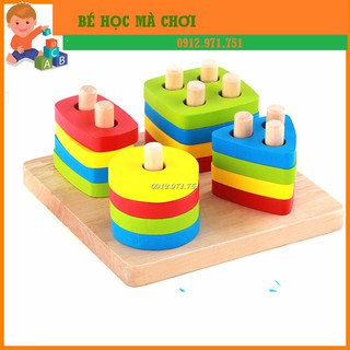Thả hình khối luồn cọc bản đẹp - Đế vuông| Đồ chơi an toàn