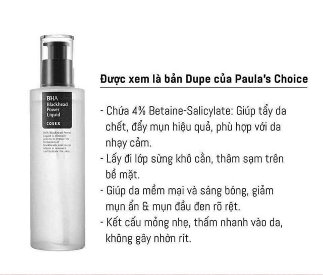 Tẩy Da Chết Hóa Học Loại Bỏ Mụn Đầu Đen, Mụn Ẩn, Lỗ Chân Lông To COSRX BHA Blackhead Power Liquid 100ml