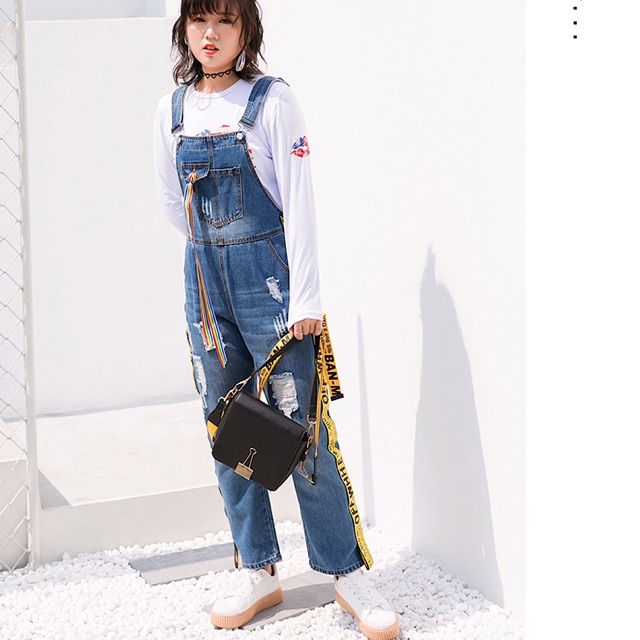 Quần yếm jean dài màu xanh big size màu xanh wash viền size lớn 65-100kg