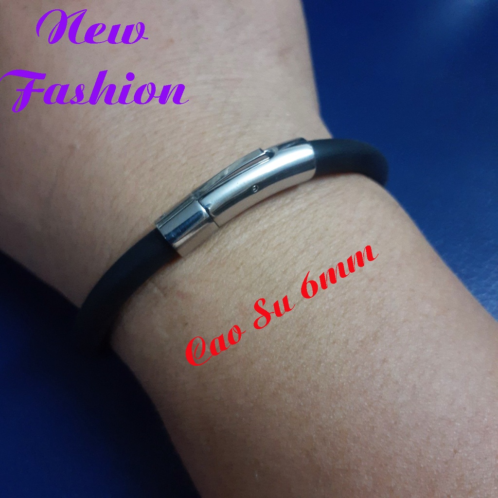 Vòng tay cao su 6mm khóa gài màu trắng có chốt đóng ngang siêu bền (hình thật 100%) - Thể hiện đẳng cấp phái mạnh