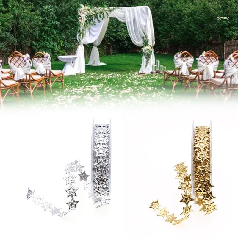 QQ Cuộn Dây Ruy Băng Hình Ngôi Sao 15m Màu Vàng / Bạc Trang Trí Giáng Sinh