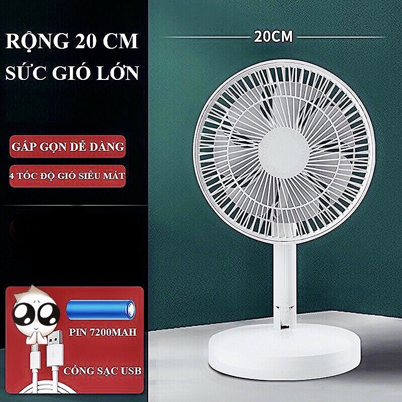 Quạt tích điện pin khủng 7200 mah cỡ lớn gấp gọn có chức năng hẹn giờ